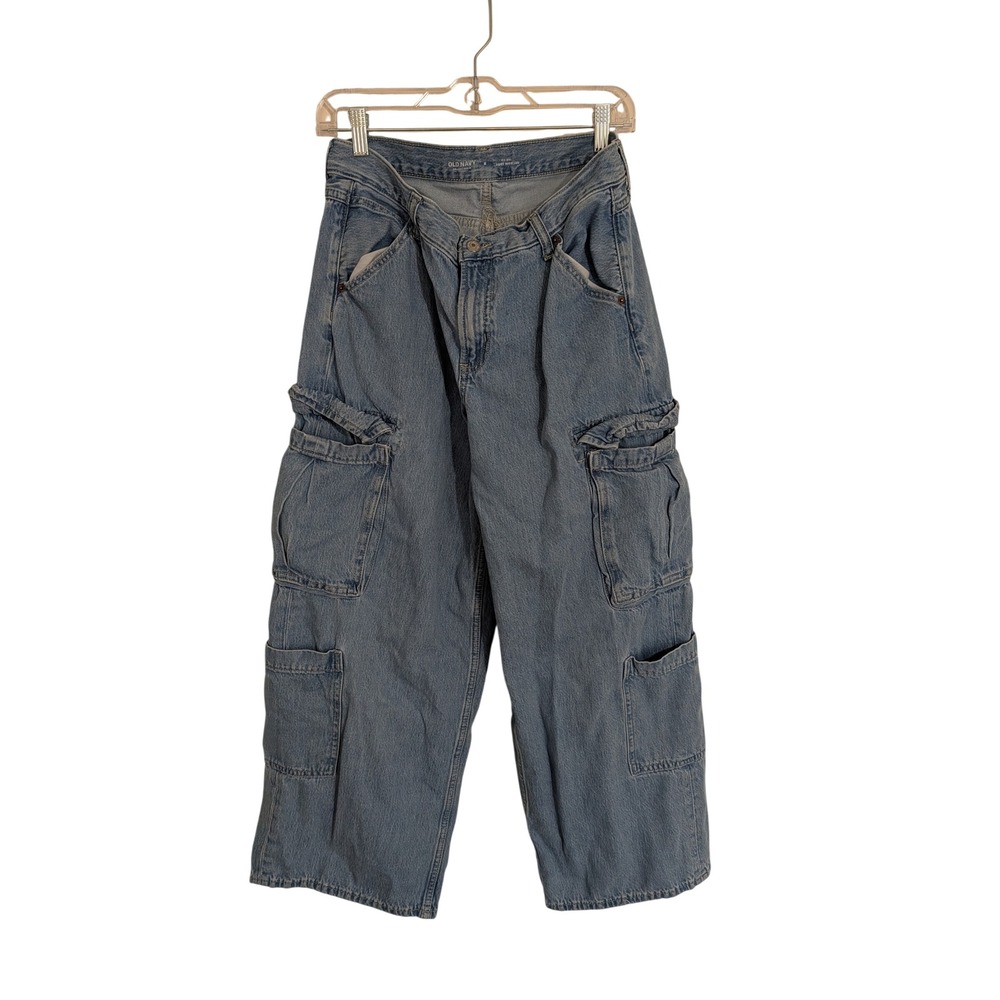 Old Navy Baggy Wide Leg Jeans Womens 8 Light Wash Cargo Drapey Denim Mid Rise‎